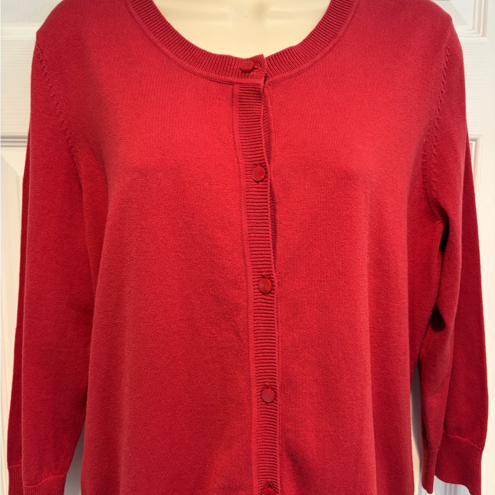 Talbots Red Pima‎ Cotton Cardigan Sweater 3/4 Sleeve Button Front 247502 Large